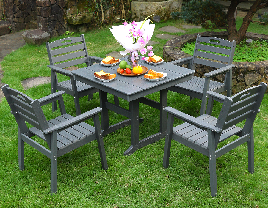 Barut Grisi Dikey Sırt Destekli Modern Kare Yemek Takımı