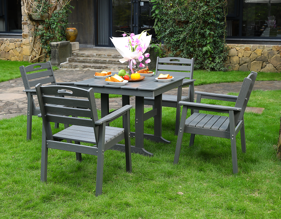 Barut Grisi Dikey Sırt Destekli Modern Kare Yemek Takımı