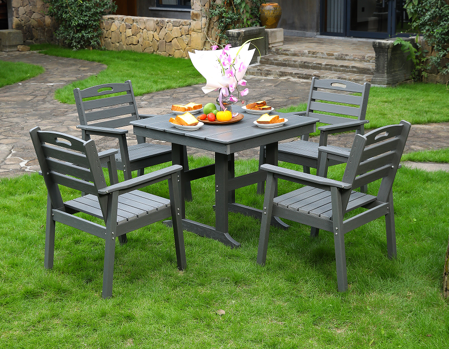 Barut Grisi Dikey Sırt Destekli Modern Kare Yemek Takımı