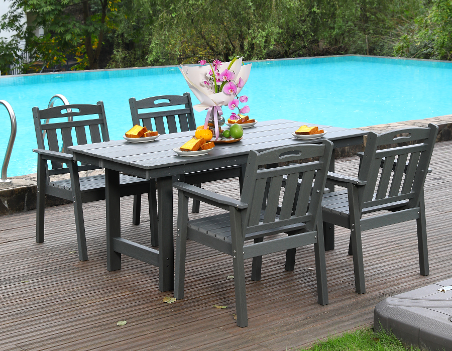 Gri HDPE 4 Parça Dikey Arkalıklı Dış Mekan Yemek Takımı