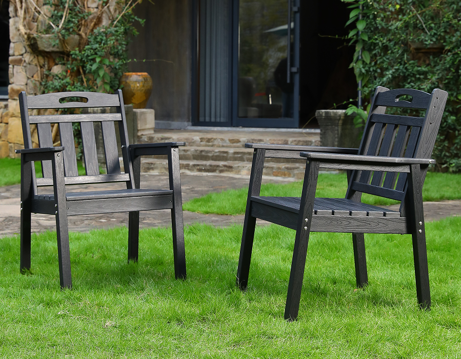 Siyah 2'li Paket Dik HDPE Adirondack Yemek Sandalyesi