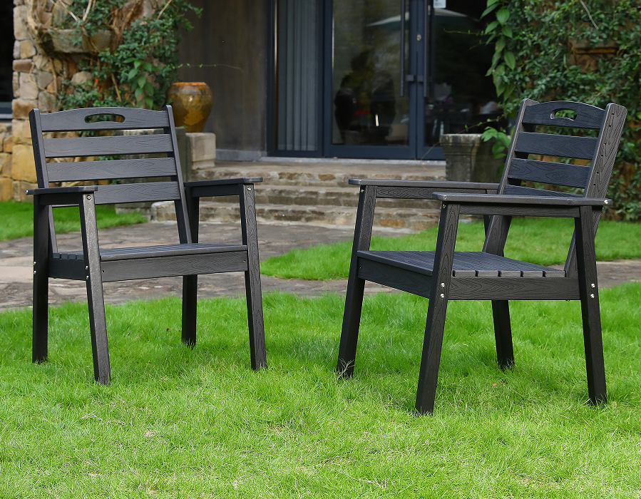 Siyah 2'li Paket Çapraz Sırtlı HDPE Adirondack Yemek Sandalyesi