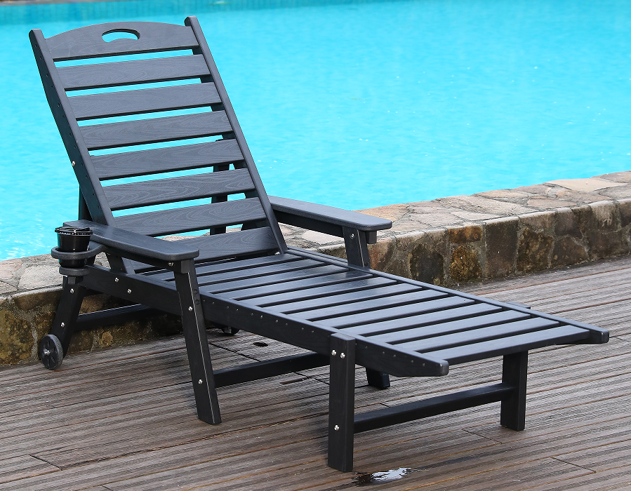 Midnight Black HDPE Handle-Ready Adirondack Lounge Chair