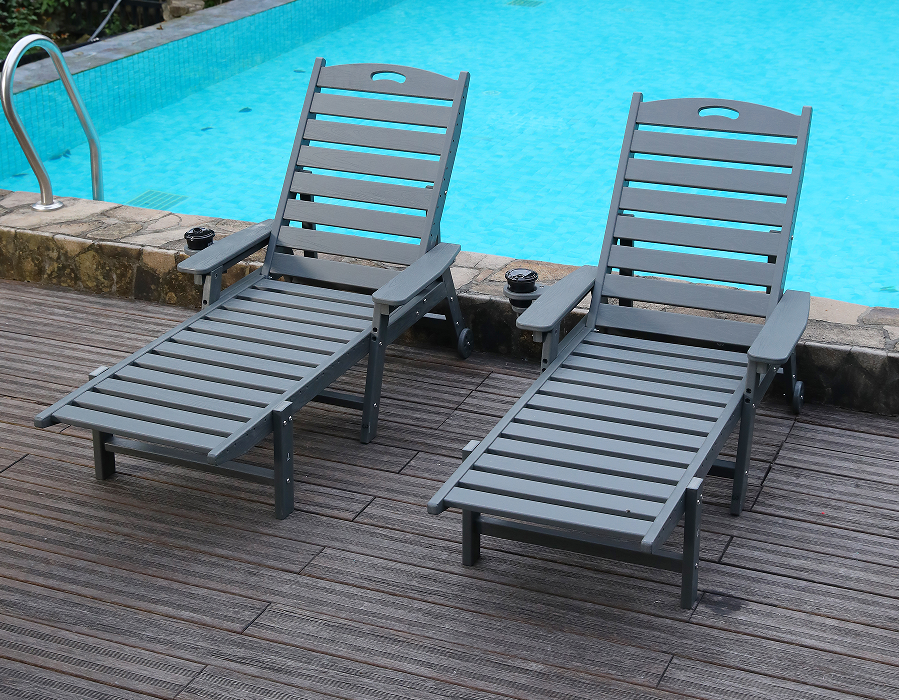Fırtına Grisi 2'li Paket HDPE Yatar Adirondack Lounge Takımı