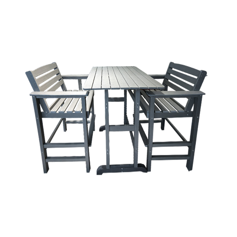 Açık Gri Woodgrain HDPE 3 Parça Yüksek Bar Masa ve Sandalye Takımı